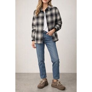 Evan-Picone Black White Grey Plaid Button Down Shirt Womens Size 12